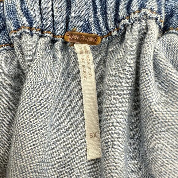 Free People Denim Babydoll Dress Women XS Light Blue Square Neck Balloon Sleeves - Picture 11 of 16